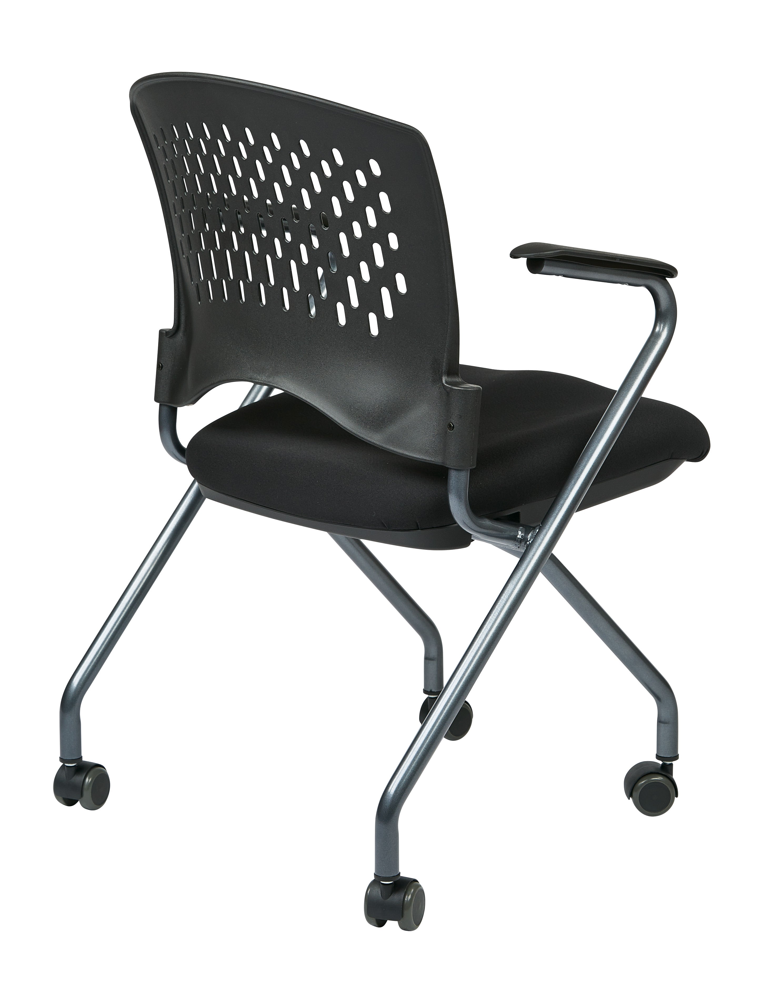 Deluxe Folding Chair with Ventilated Plastic Wrap Around Back Coal